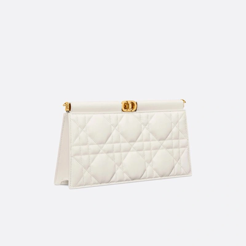 Affordable 1802 Dior Caro Colle Noire Clutch with Chain Cannage Lambskin White - Image 3