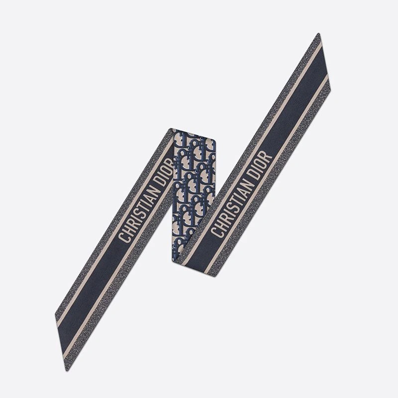 Affordable 729 Dior Mitzah Twill Oblique Motif Silk Navy Blue - Image 3