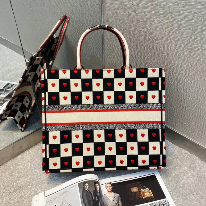 Christian Dior Dioramour Book Tote D-Chess Heart Embroidery - Image 6