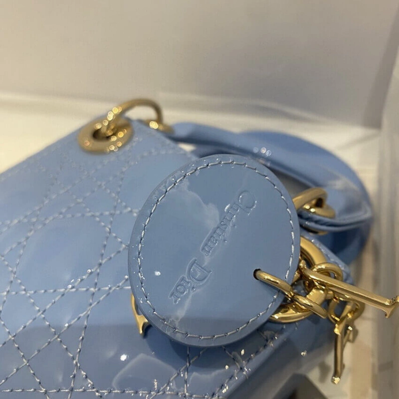 'D.I.O.R. Christian Dior Micro Lady Dior Bag Cornflower Blue Patent Cannage Calfskin - Image 4