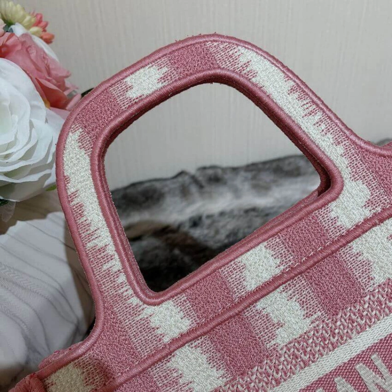 A Maria Gr Christian Dior Mini Book Tote Pink D-Stripes Embroidery - Image 7