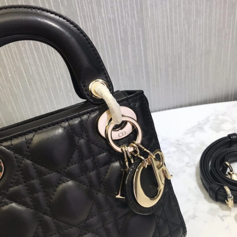 Removable Christian Dior Mini Lady Dior Bag Black Cannage Lambskin - Image 6