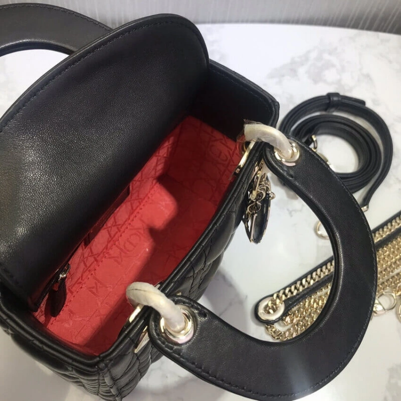 Removable Christian Dior Mini Lady Dior Bag Black Cannage Lambskin - Image 9