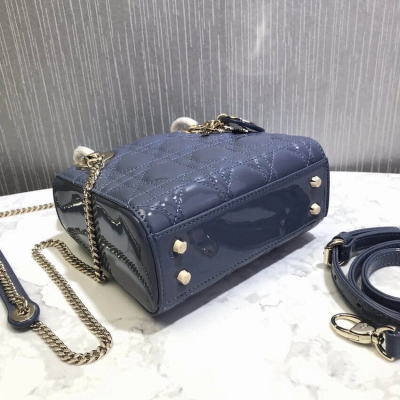 The bag m Christian Dior Mini Lady Dior Bag Blue Patent Cannage Calfskin - Image 10