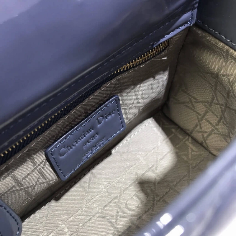 The bag m Christian Dior Mini Lady Dior Bag Blue Patent Cannage Calfskin - Image 11