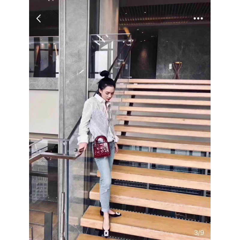 Removable Christian Dior Mini Lady Dior Bag Burgundy Patent Cannage Calfskin - Image 5