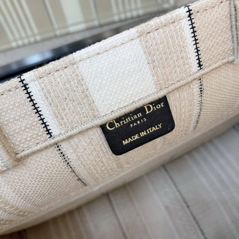 The Dior B Christian Dior Small Book Tote Beige Stripes Embroidery - Image 9