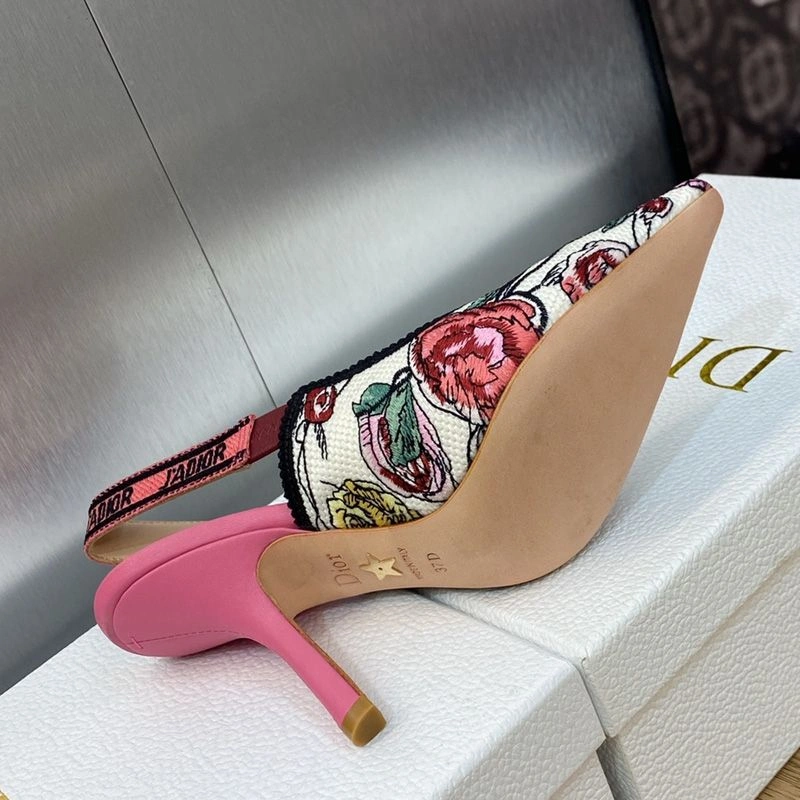 Comfortable 4755 J'Adior Slingback Pumps Women Florilegio Motif Canvas White Pink - Image 3