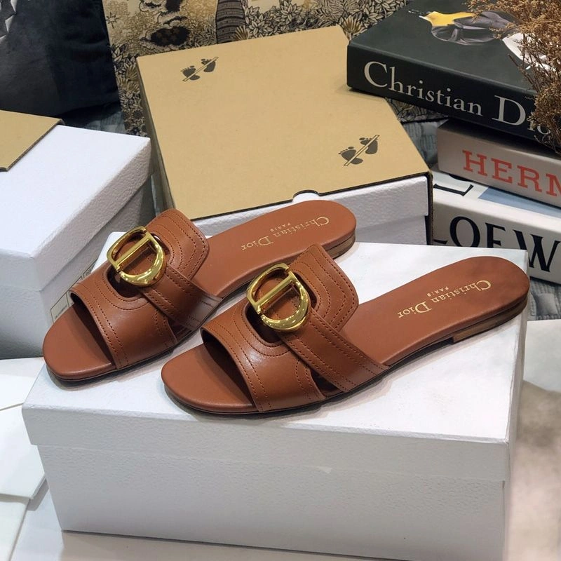 Dior 30 Montaigne Slides Women Calfskin Brown GoAnywhere 9452 - Image 3