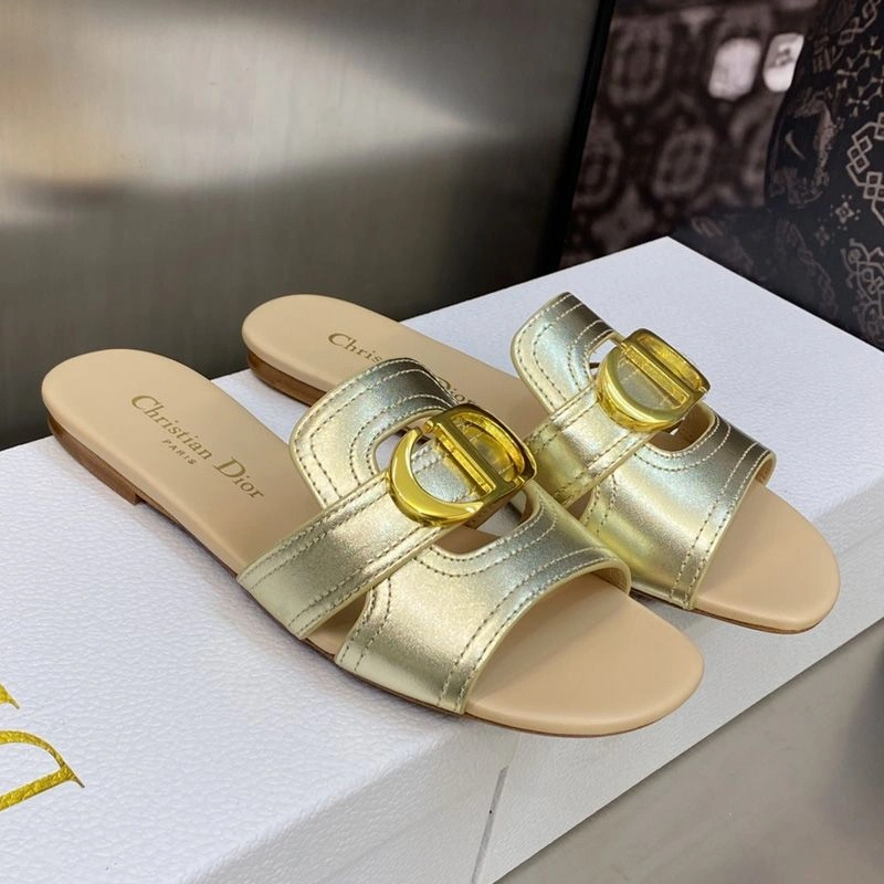 Dior 30 Montaigne Slides Women Calfskin Gold Affordable 2954 - Image 3
