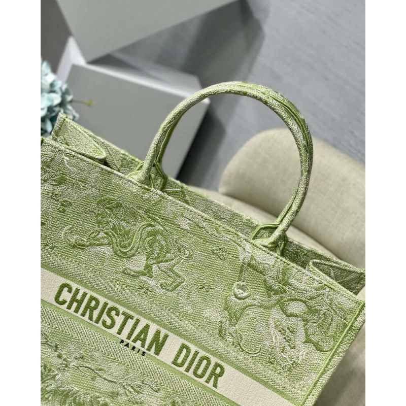 41.5 x 35 Dior Book Tote Lime Toile de Jouy Reverse Embroidery - Image 5