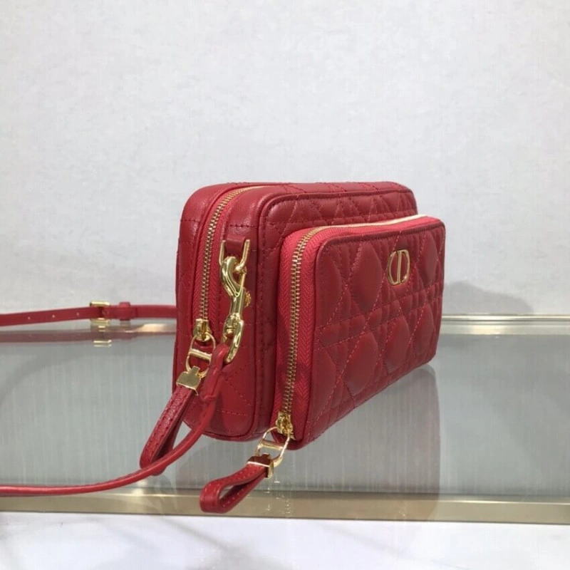 May be pa Dior Caro Double Pouch Red Supple Cannage Calfskin - Image 4