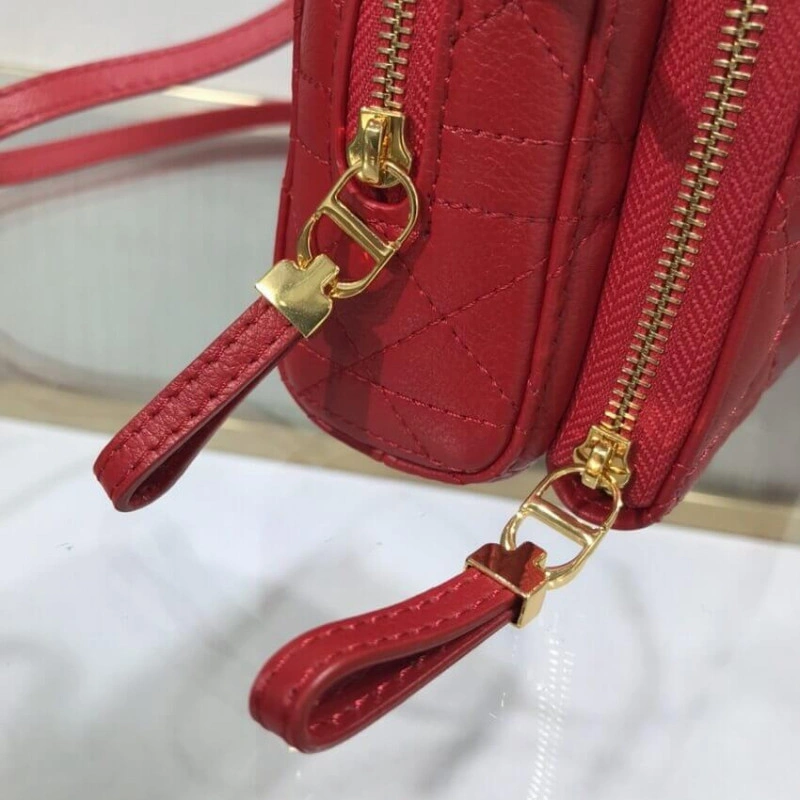 May be pa Dior Caro Double Pouch Red Supple Cannage Calfskin - Image 7