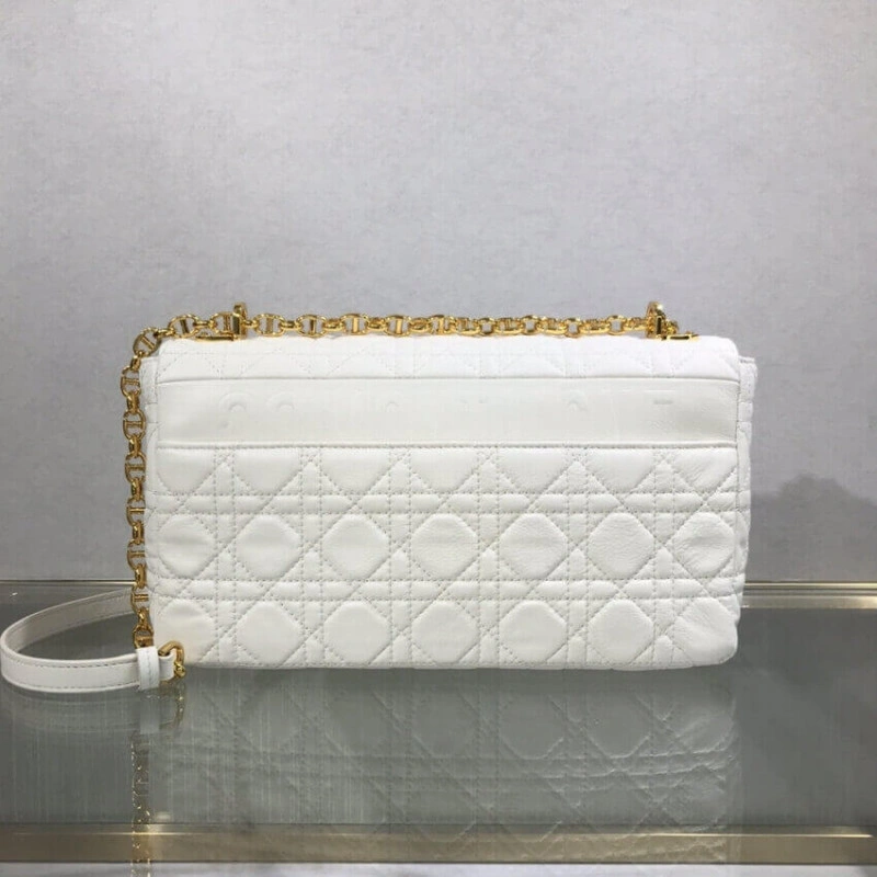Adjustabl Dior Large Caro Bag White Supple Cannage Calfskin - Image 3