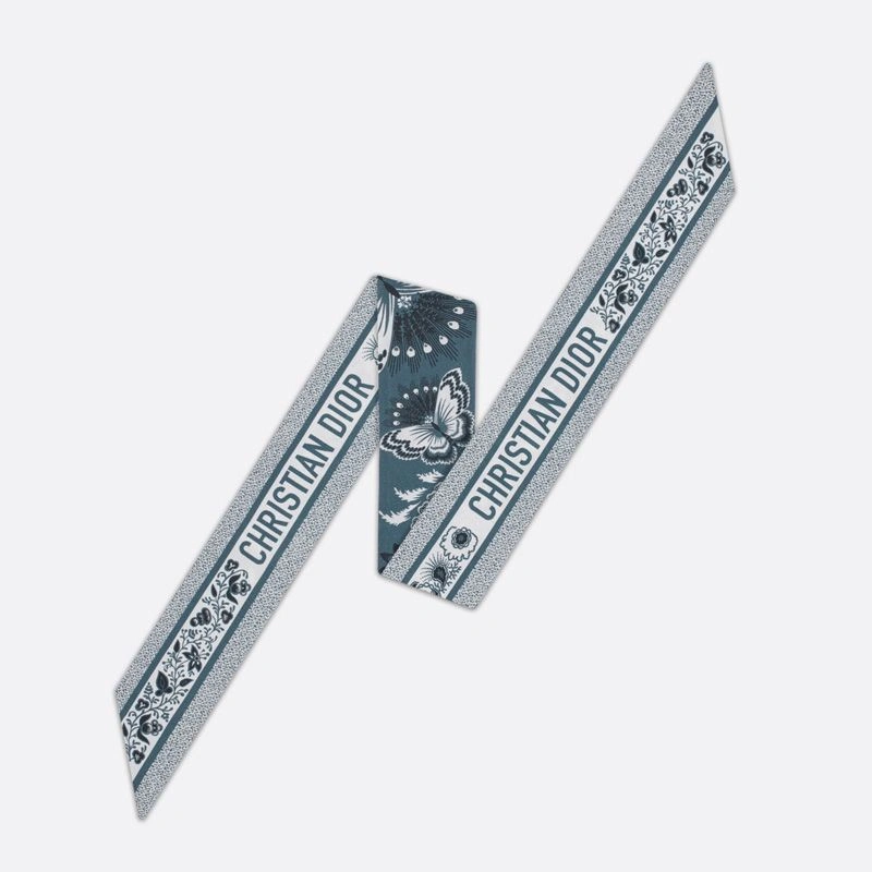 Dior Mitzah Twill In Butterfly Bandana Motif Silk Blue Comfortable 2501 - Image 3