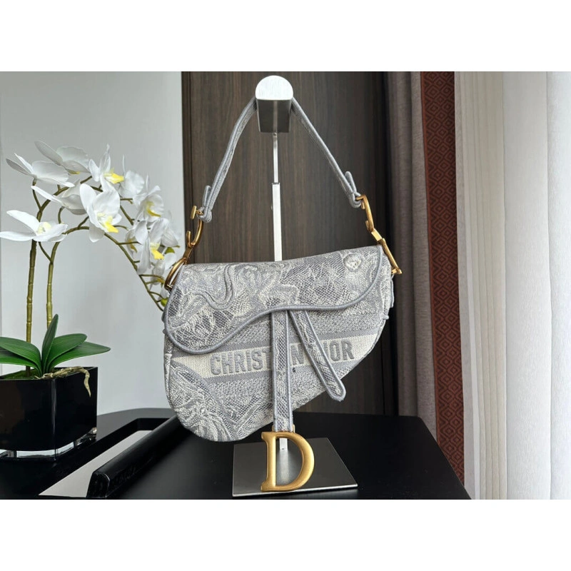 Maria Graz Dior Saddle Bag Grey Toile de Jouy Embroidery - Image 4