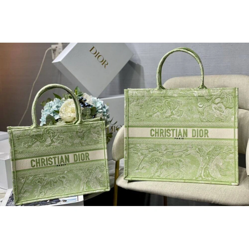 Introduced Dior Small Book Tote Lime Toile de Jouy Reverse Embroidery - Image 12