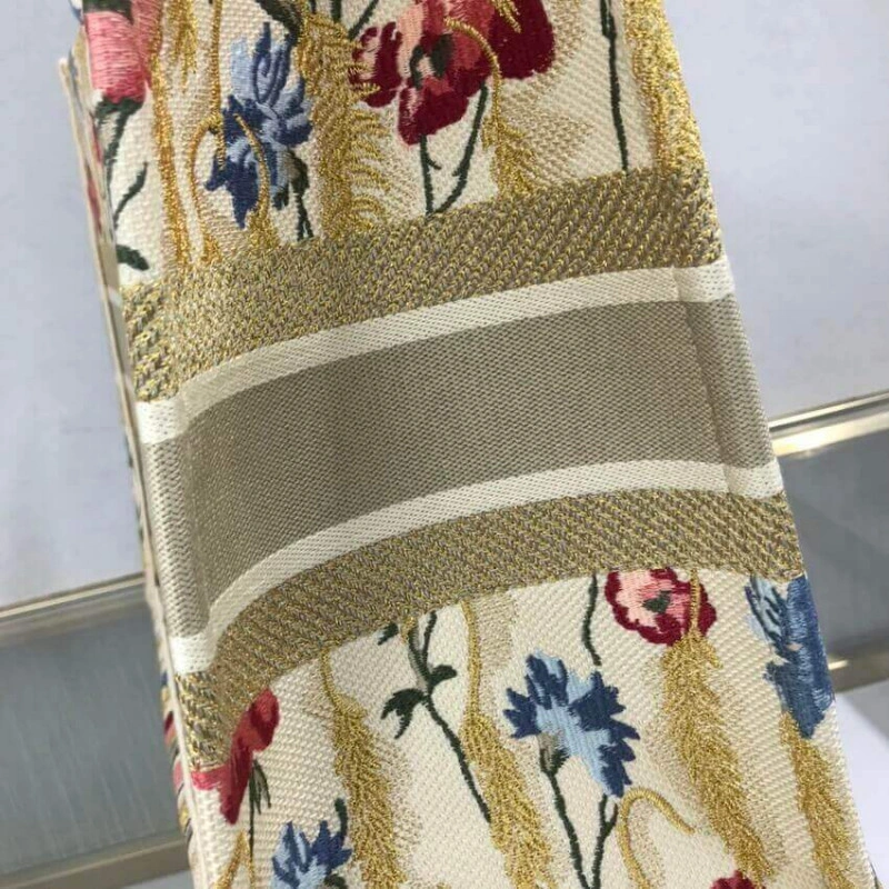 The Dior B Dior Small Book Tote in Beige Multicolor Hibiscus Metallic Thread Embroidery - Image 10