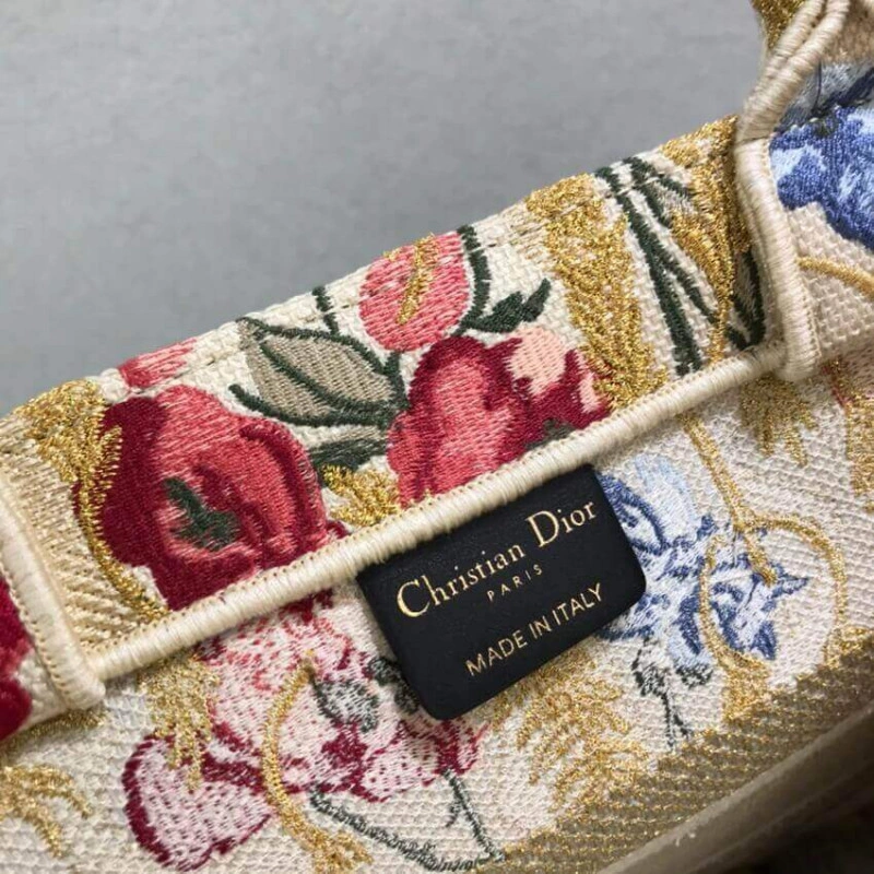 The Dior B Dior Small Book Tote in Beige Multicolor Hibiscus Metallic Thread Embroidery - Image 12