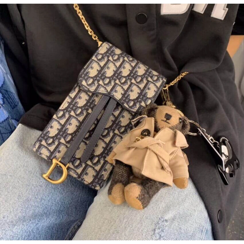 Removable Dior Vertical Saddle Pouch Blue Oblique Jacquard - Image 3