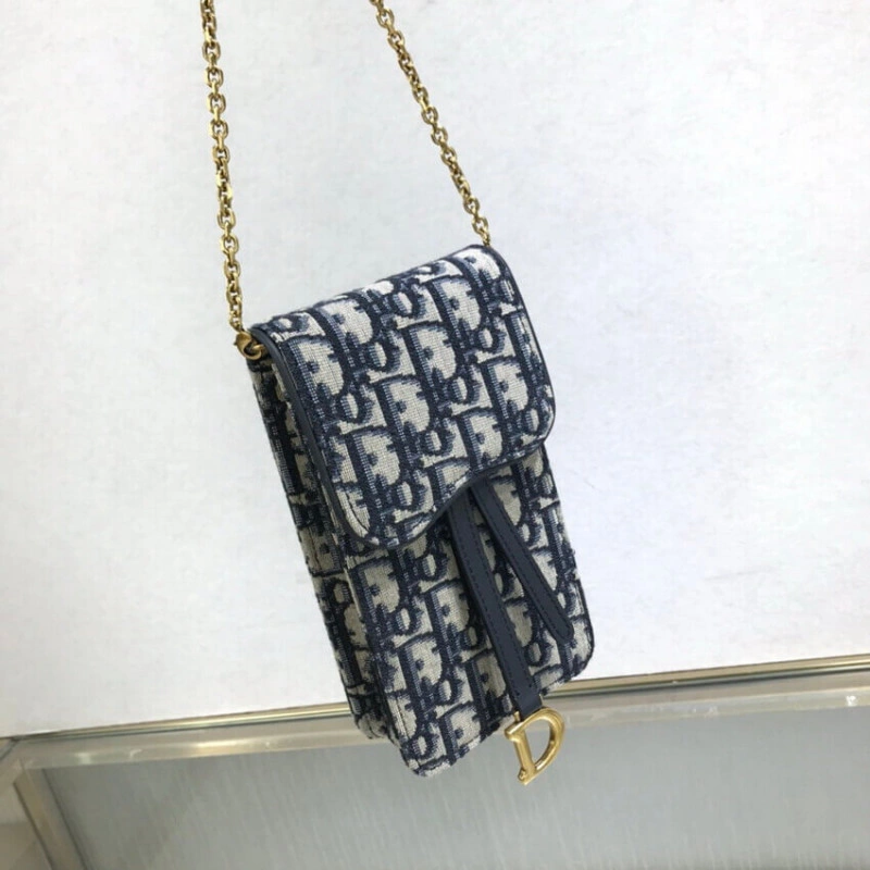 Removable Dior Vertical Saddle Pouch Blue Oblique Jacquard - Image 11