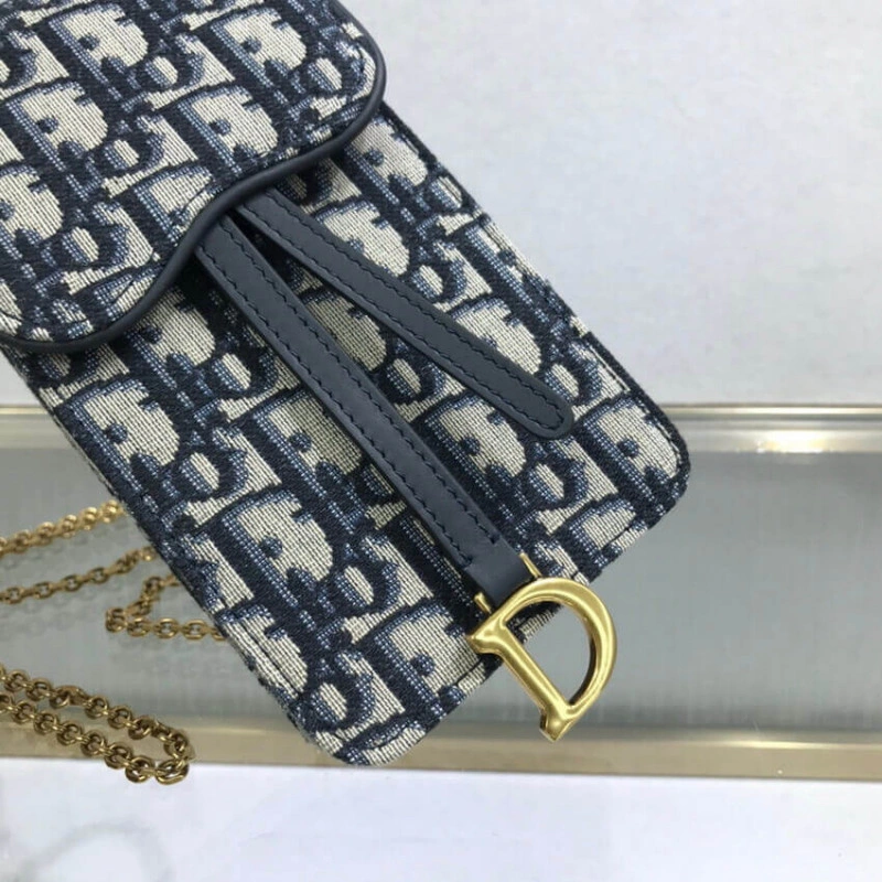 Removable Dior Vertical Saddle Pouch Blue Oblique Jacquard - Image 13
