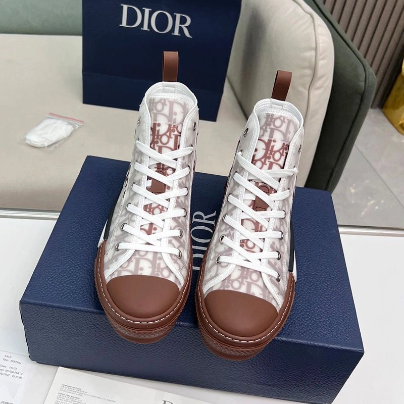 EasyMatch 9919 Dior B23 High-Top Sneakers Unisex Oblique Motif Canvas Brown - Image 3