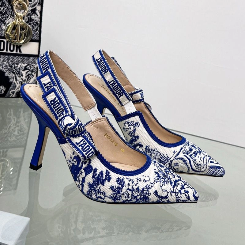J'Adior Slingback Pumps Women Toile de Jouy Motif Canvas Bright Blue Affordable 1303 - Image 3