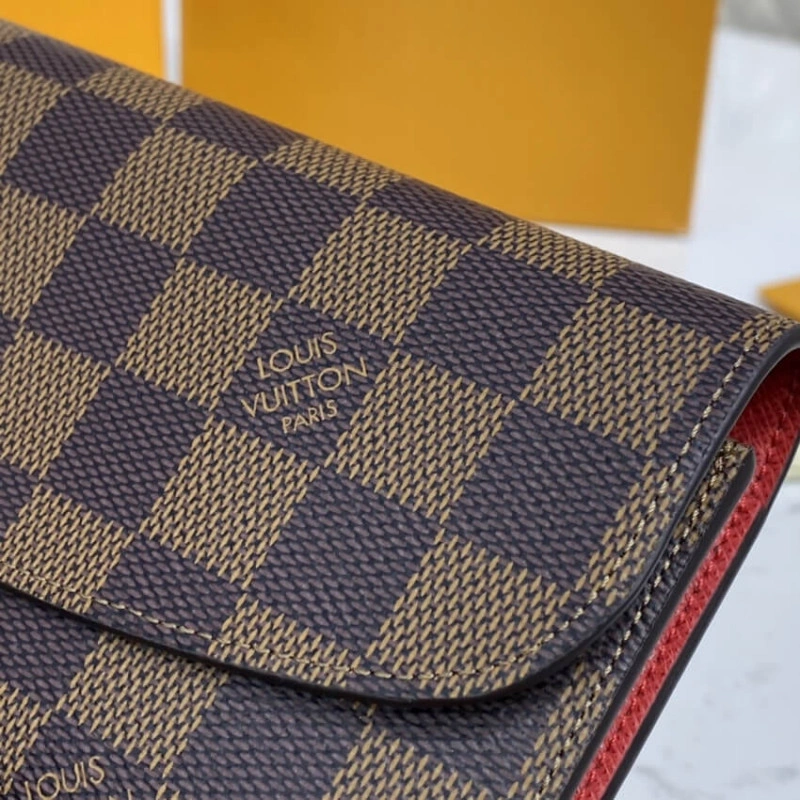 4 credit Louis Vuitton Damier Ebene Emilie Wallet Red - Image 6