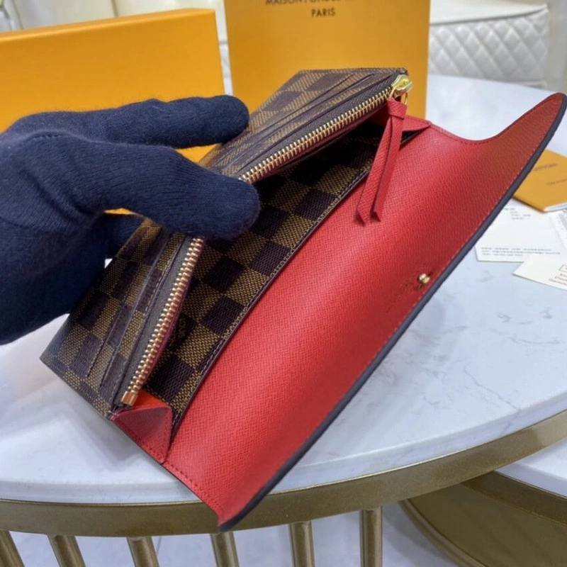 4 credit Louis Vuitton Damier Ebene Emilie Wallet Red - Image 9