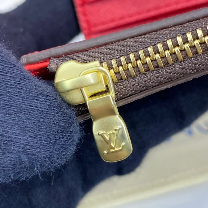  Coqu Louis Vuitton Damier Ebene Zoe Wallet Red - Image 7