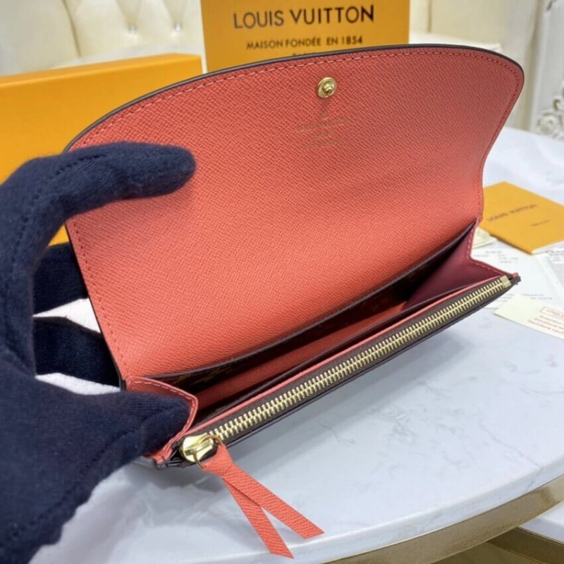1 zipped Louis Vuitton Monogram Canvas Emilie Wallet Watermelon Red - Image 7