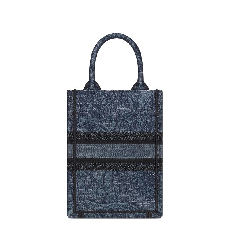 Mini Vertical Dior Book Tote with Strap In Toile De Jouy Motif Denim Navy Blue GoodFit 2701 - Image 3