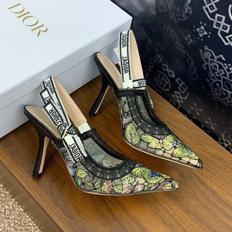 ModernLook 7041 J'Adior Slingback Pumps Women Butterfly Motif Transparent Mesh Black Yellow - Image 3