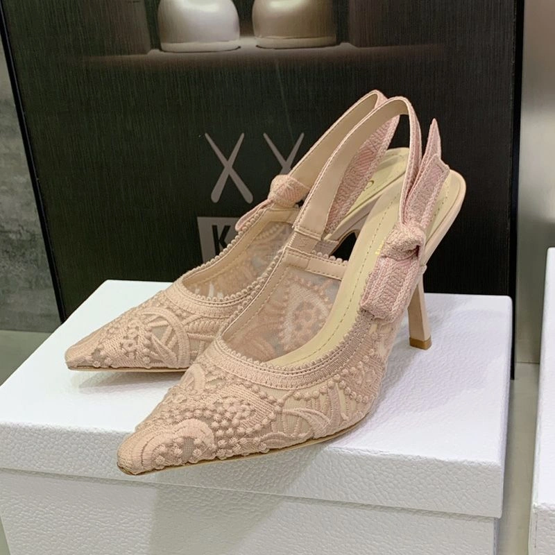 NewStyle 2265 J'Adior Slingback Pumps Women D-Lace Motif Macrame Cherry - Image 3