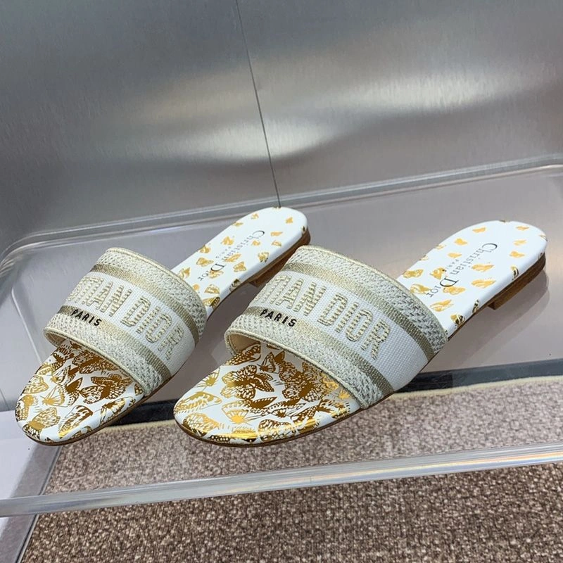 SmartChoice 9373 Christian Dior Dway Slides Women Gradient Butterflies Motif Canvas White - Image 3