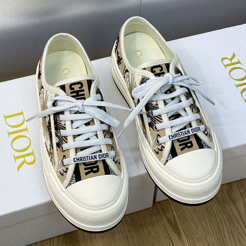 SportInspired 2278 Walk'n'Dior Platform Sneakers Unisex Butterfly Bandana Motif Canvas Beige - Image 3