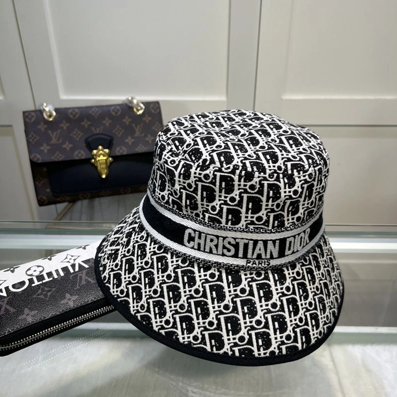Trendy 3626 Christian Dior Bucket Hat D-Oblique Motif Canvas Black - Image 3