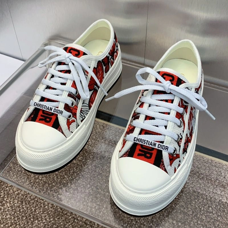 Walk'n'Dior Platform Sneakers Unisex Le Coeur des Papillons Motif Canvas White Red SportInspired 7763 - Image 3