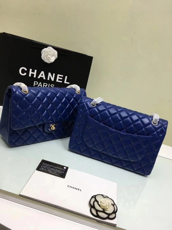 BestValue CHANEL 1112 Blue Large Size 30cm Lambskin Leather Flap Bag With Gold Silver Hardware 840 - Image 4