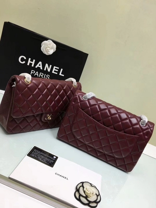 GoAnywhere CHANEL 1112 Wine Red Large Size 30cm Lambskin Leather Flap Bag With Gold Silver Hardware 839 - Image 4