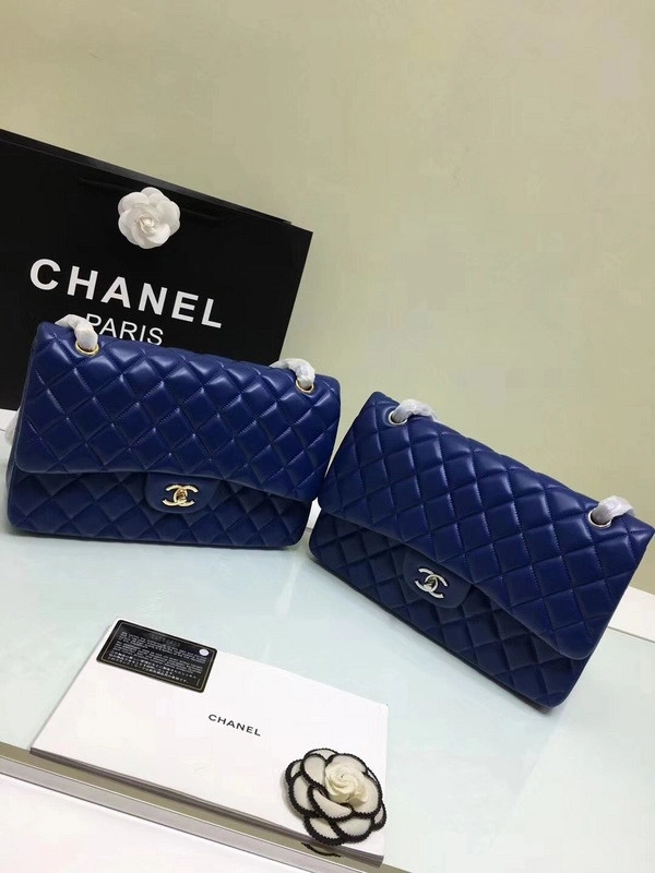 BestValue CHANEL 1112 Blue Large Size 30cm Lambskin Leather Flap Bag With Gold Silver Hardware 840 - Image 11