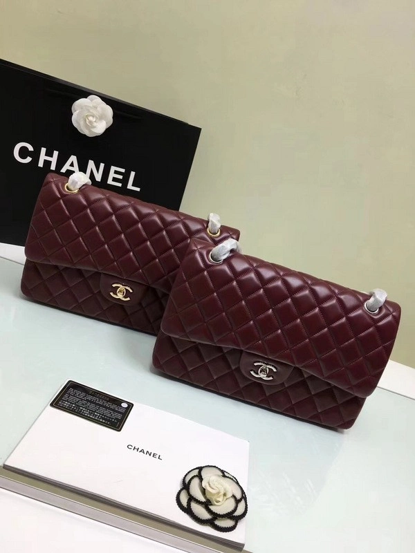 GoAnywhere CHANEL 1112 Wine Red Large Size 30cm Lambskin Leather Flap Bag With Gold Silver Hardware 839 - Image 11