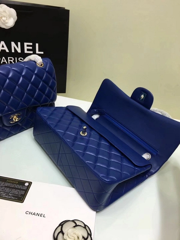 BestValue CHANEL 1112 Blue Large Size 30cm Lambskin Leather Flap Bag With Gold Silver Hardware 840 - Image 5