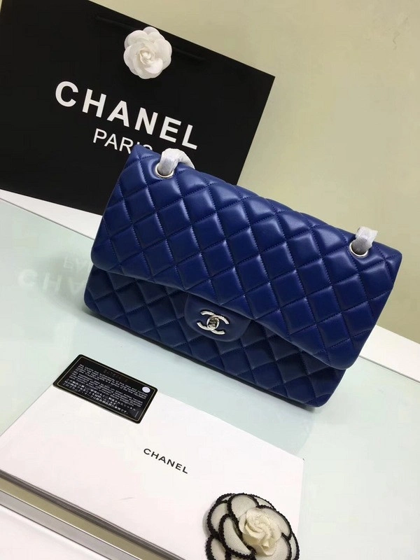 BestValue CHANEL 1112 Blue Large Size 30cm Lambskin Leather Flap Bag With Gold Silver Hardware 840 - Image 6