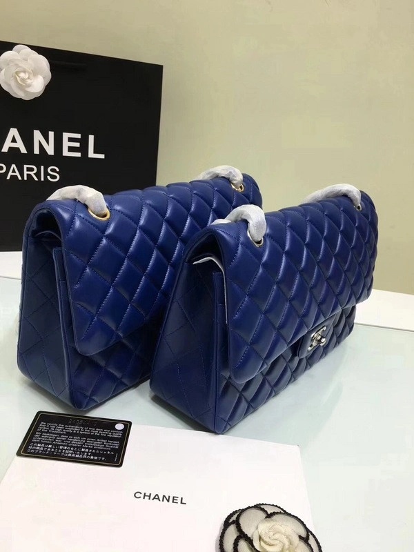 BestValue CHANEL 1112 Blue Large Size 30cm Lambskin Leather Flap Bag With Gold Silver Hardware 840 - Image 8