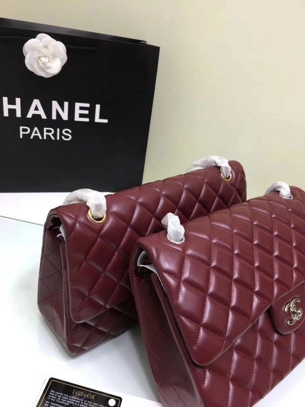 GoAnywhere CHANEL 1112 Wine Red Large Size 30cm Lambskin Leather Flap Bag With Gold Silver Hardware 839 - Image 8