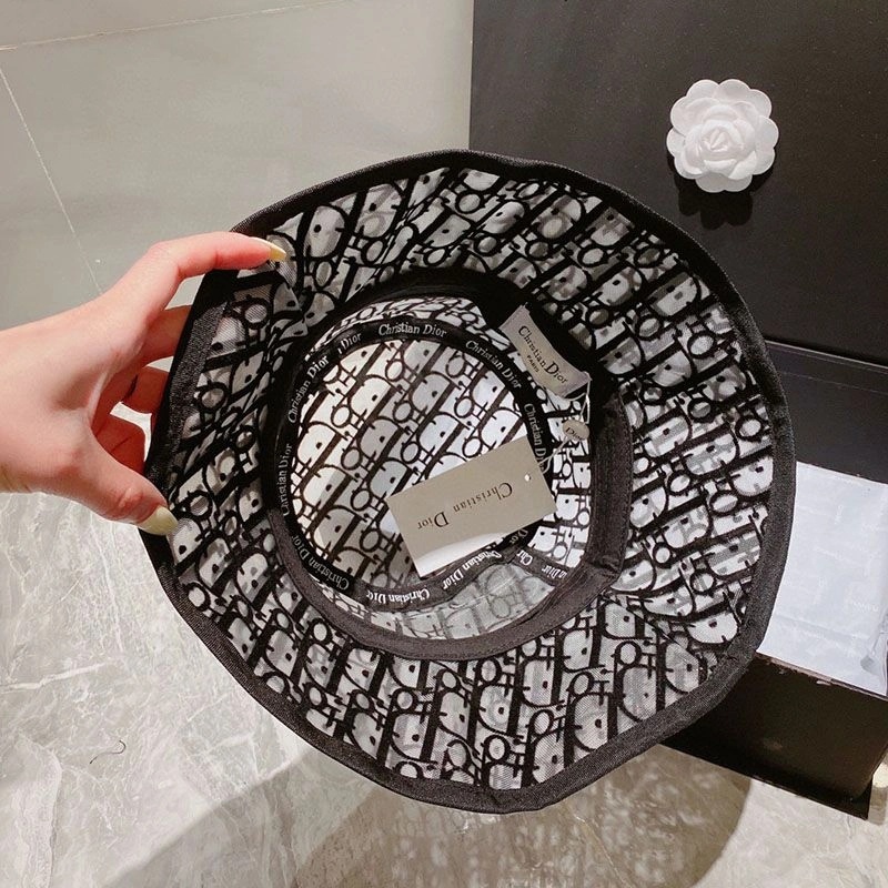 Christian Dior Bucket Hat D-Oblique Motif Mesh Grey - Image 4