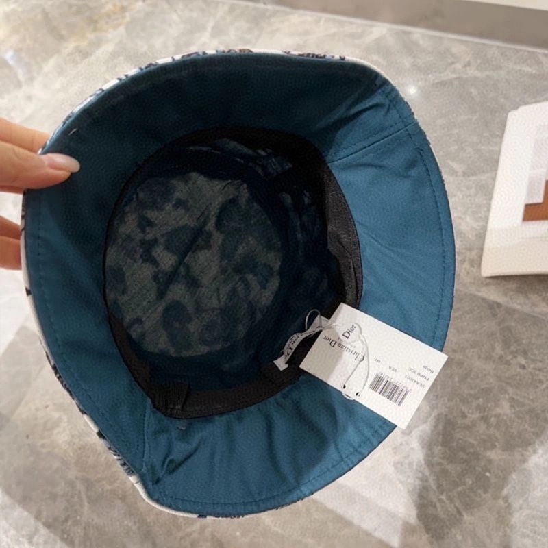 Christian Dior Bucket Hat Toile de Jouy Mexico Motif Cotton White Blue - Image 3