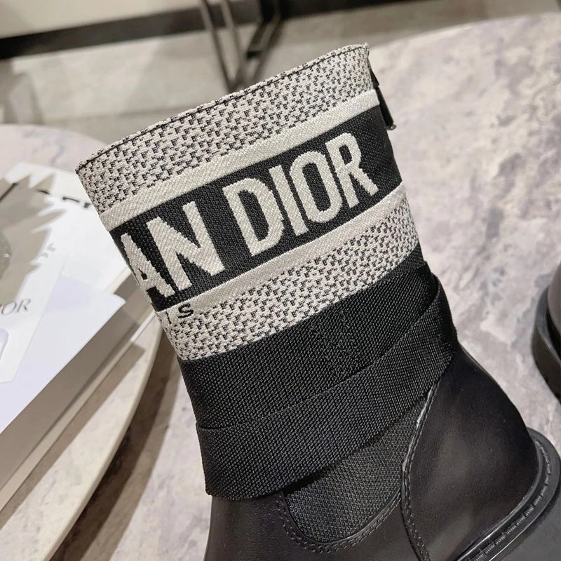 Christian Dior D-Major Ankle Boots Women Technical Fabric and Calfskin Black White - Image 4